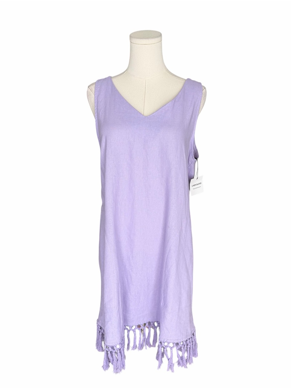 For Cynthia - NWT Lilac Linen Blend Fringe Hem Shift Dress Sz S - Picture 2 of 6